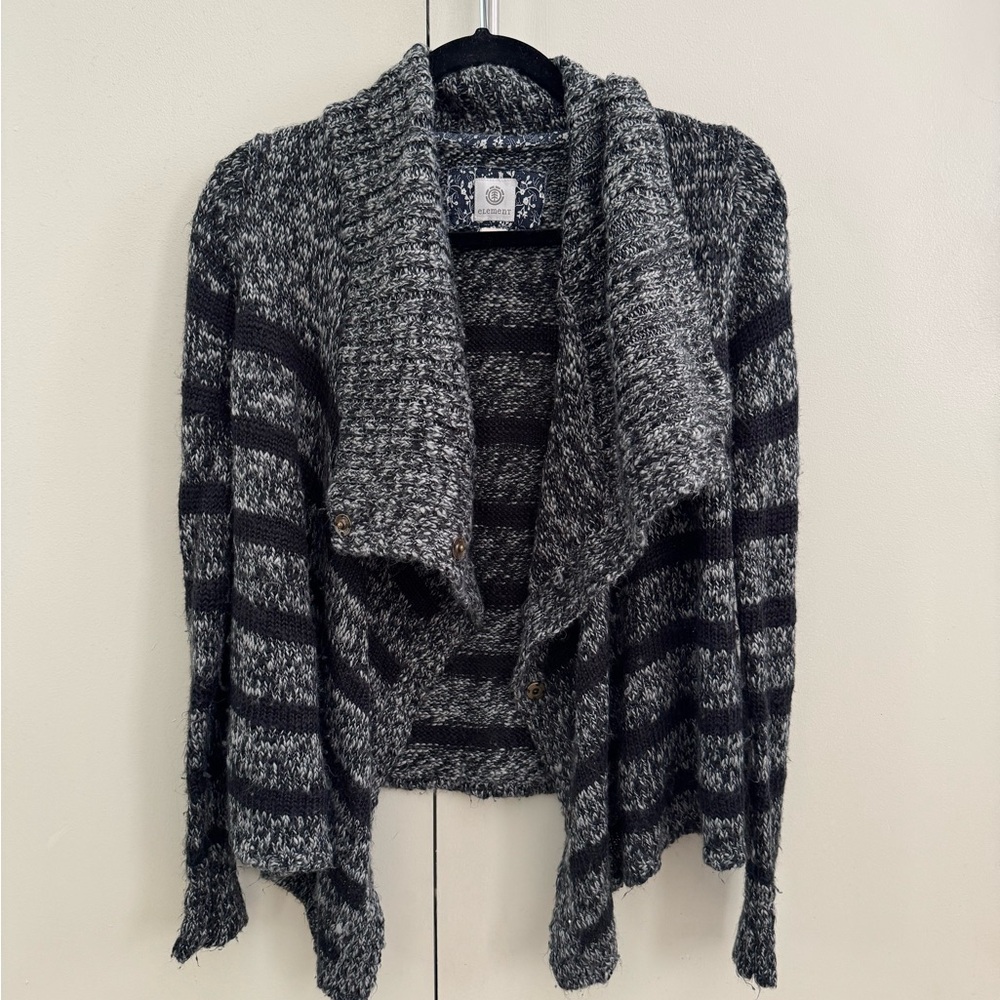 Element Black and Gray Cowl Neck Sweater with Wavy Stripes - Picture 3 of 4